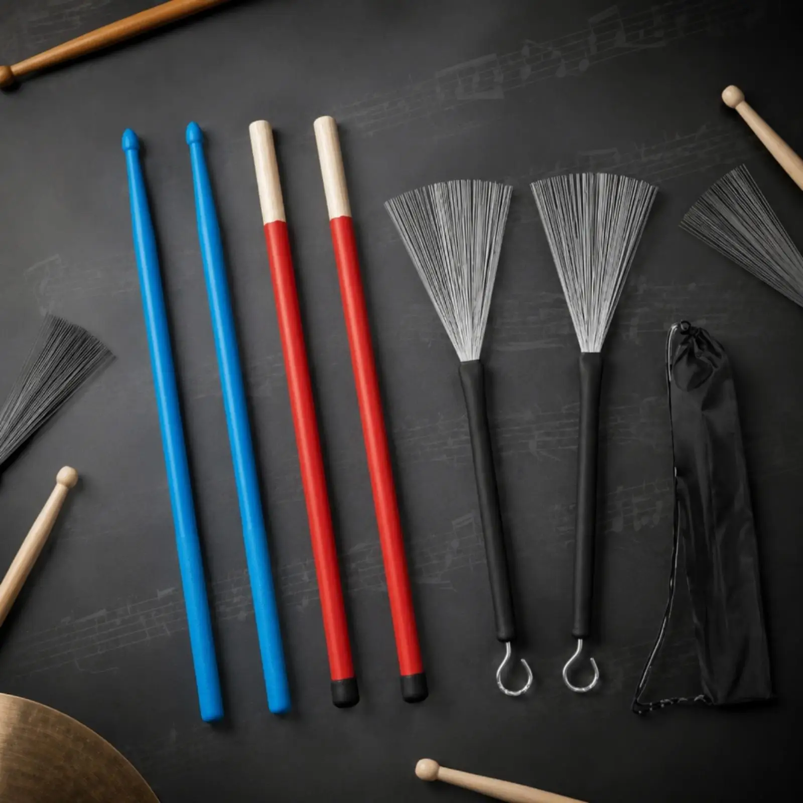 Drum Accessory Bundle Red Drum Stick Brush Combo Long-Lasting