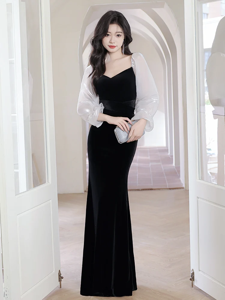 

Ele Bla Velvet Evening Gown Women's High-End Sensation Luxury Unique Year-end Conference Host Important Ocns