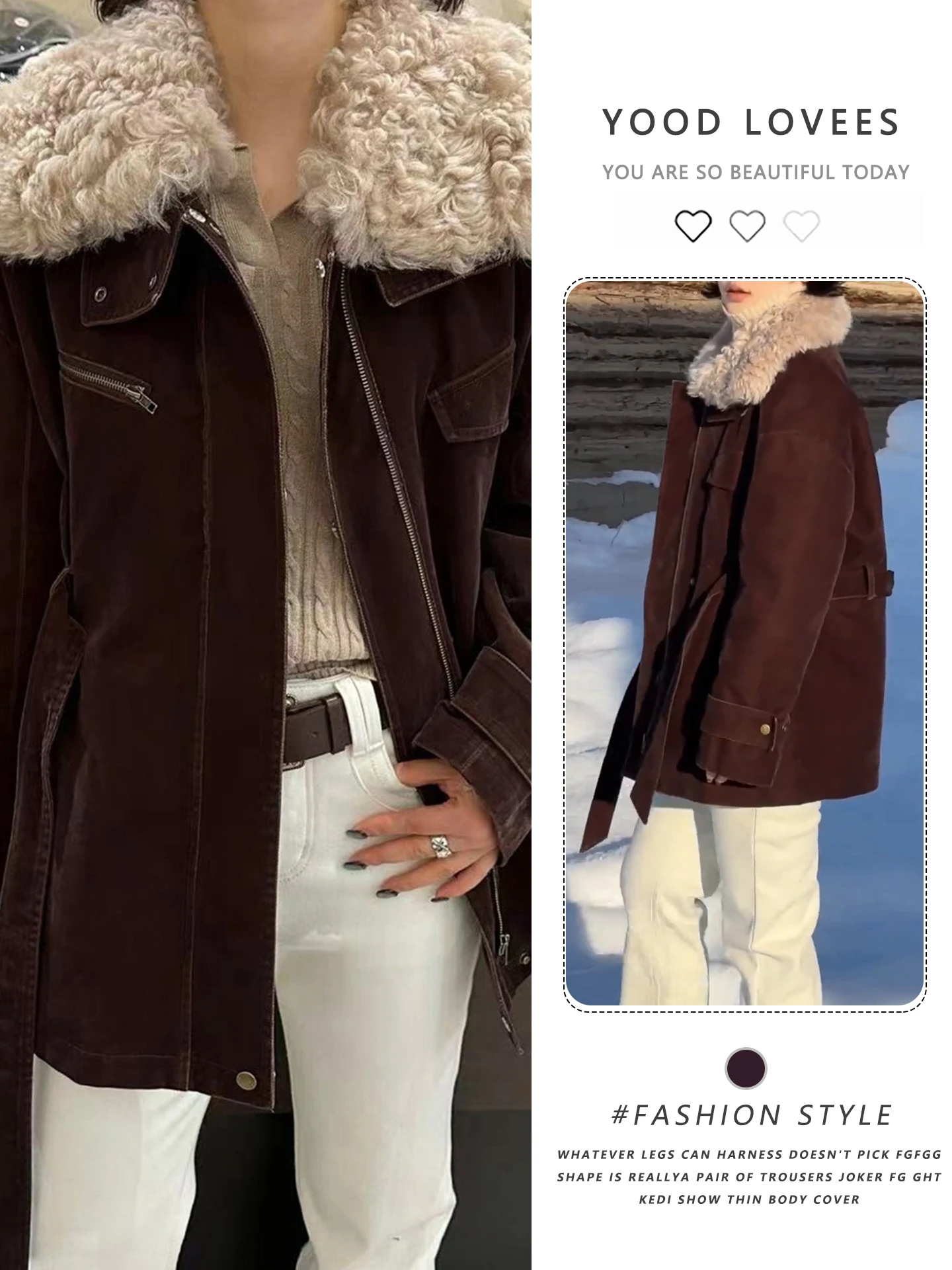 

Retro American Splicing Fur Jacket Women's Loose Warm Collar Winter New Design Outerwear Commute Style Long Sleeve Zipper