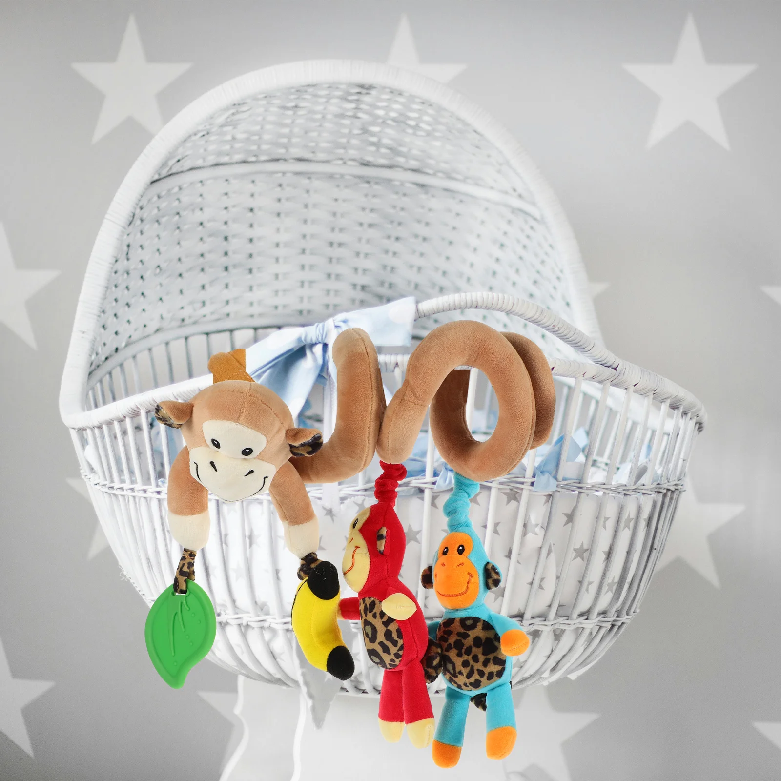 Four Hanging Monkey Spiral Infant Activity Bed Stroller Rattle Hanging Bell Crib Musical Wraps Around Car Seat Travel Play - Image 6