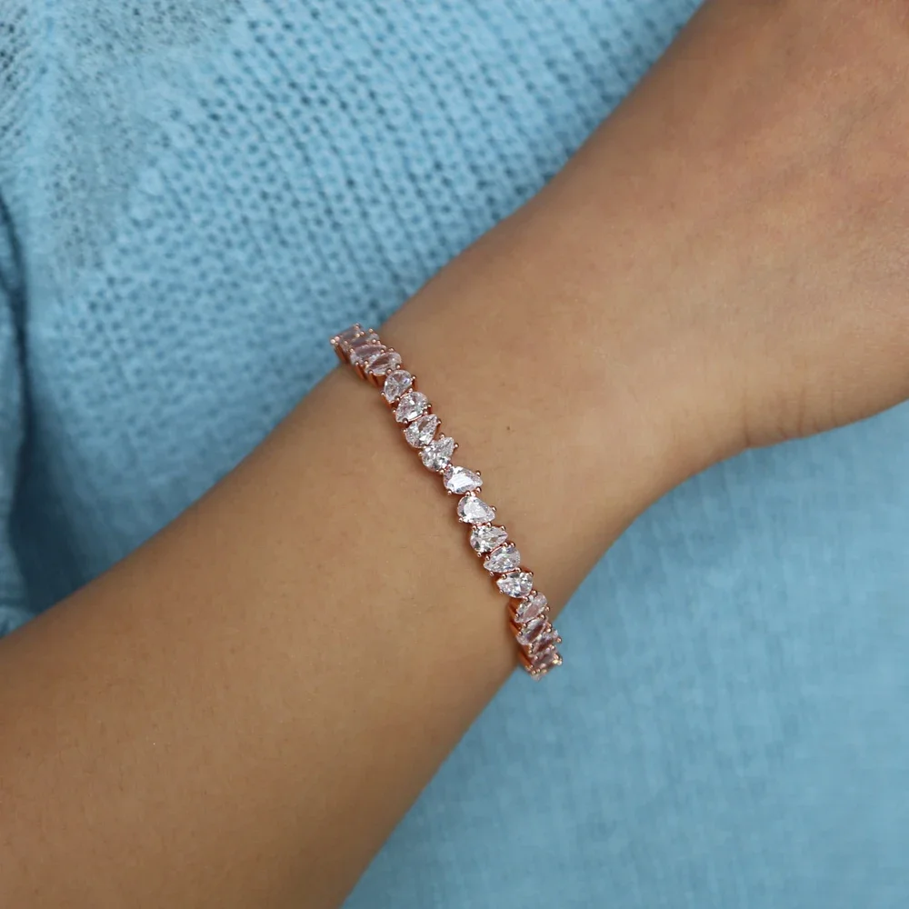 2018 top quality tennis tear drop cubic zirconia bangles fashion rose gold color AAA+ cubic zirconia cz bradal wedding bracelet