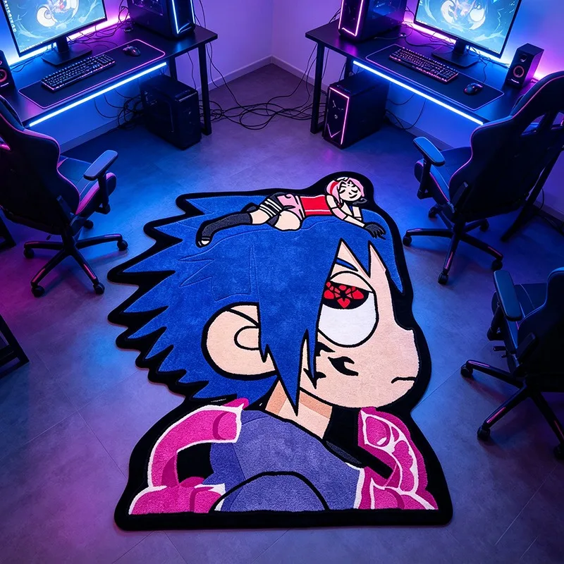 Cartoon Anime Character Irregular‑Shaped Rug Unique Creative Decor Carpet for Gaming Room & Bedroom Soft Plush Bedside Floor Mat