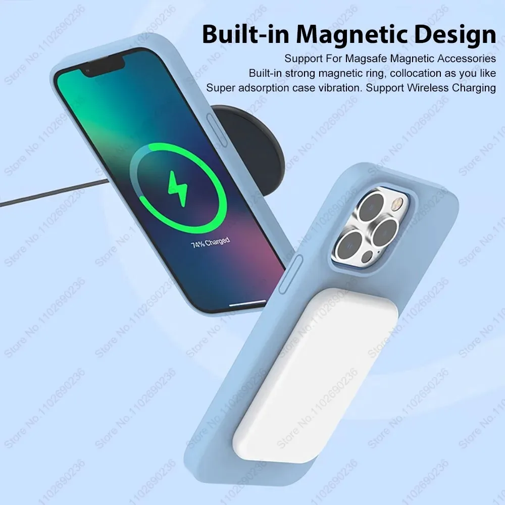 Luxury Magsafe Wireless Charge Case For iPhone 16 15 13 12 11 14 Pro Max 16 Plus Liquid Silicone Pure Color Slim Shockpoof Cover