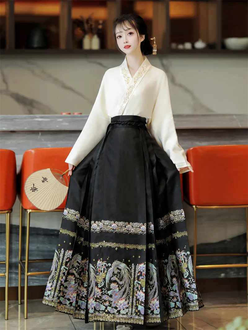 

Ретро китайское улучшенное старинное ханьфу стиль Ma миань юбка Свободная рубашка длинное платье комплект из двух частей для женщин Повседневное платье ханьфу