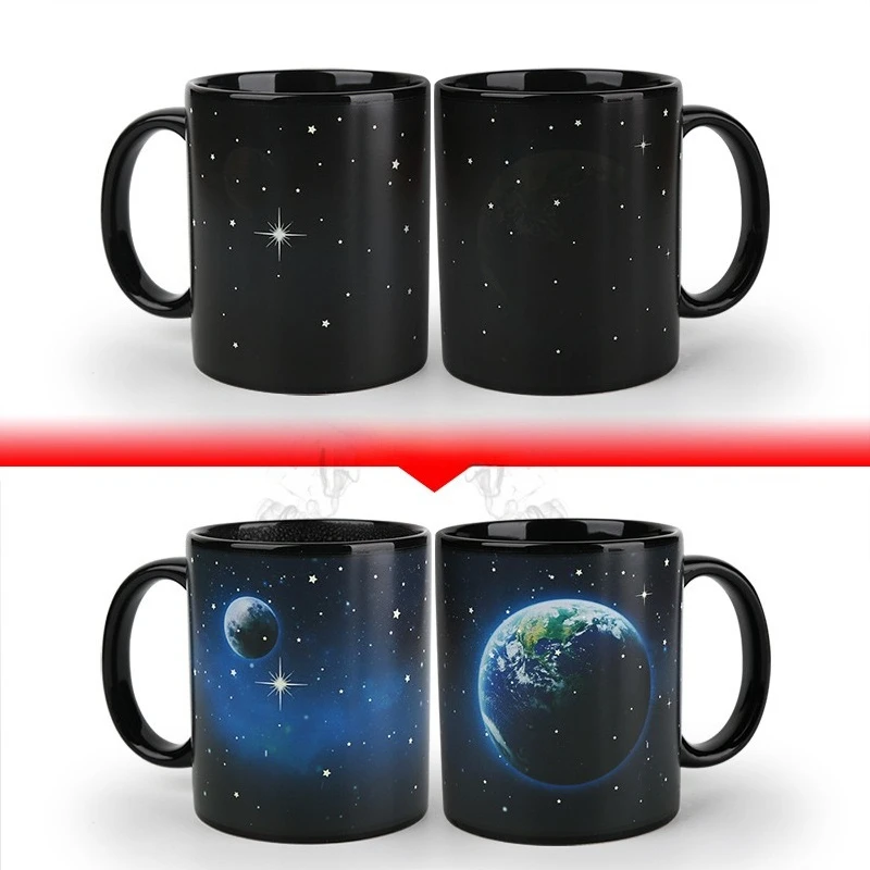 Starry Sky Earth Moon Color Changing Ceramic Mug Coffee Milk Tea Water Cup Breakfast Cups Household Drinkware Birthday Gifts