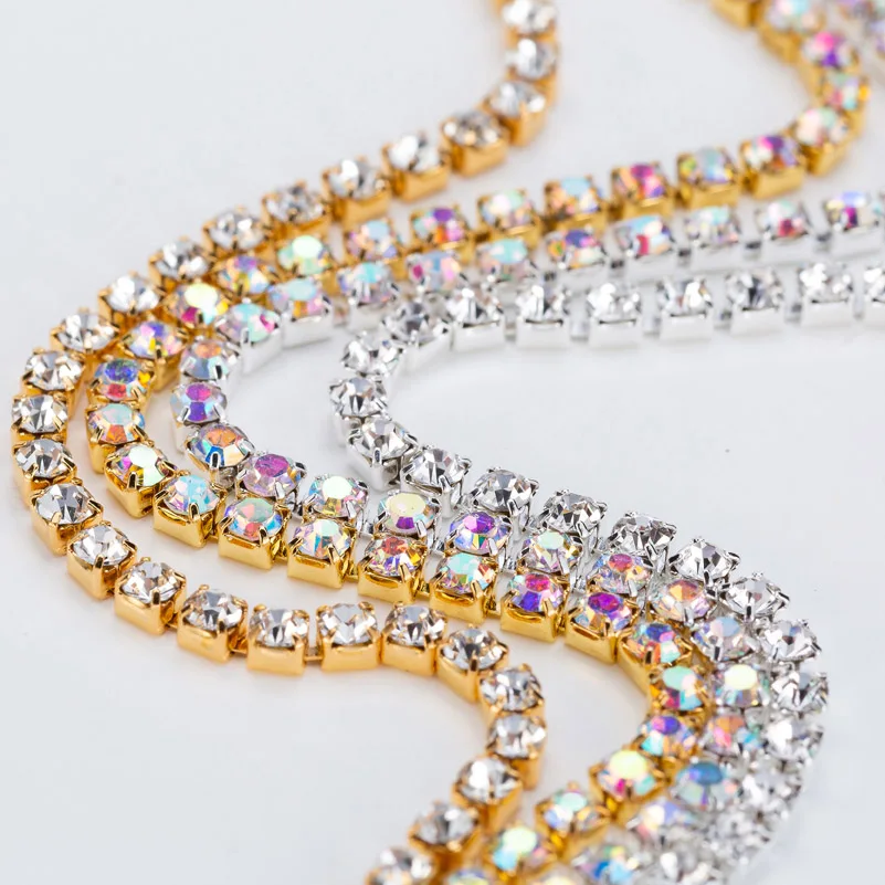 10yards/roll SS6 SS8 Crystal Metal Rhinestone Banding Gold Silver With AB Jewelry Making Rhinestone Cup Chain