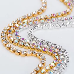 10yards/roll SS6 SS8 Crystal Metal strass Banding oro argento con AB Jewelry Making catena a tazza con strass