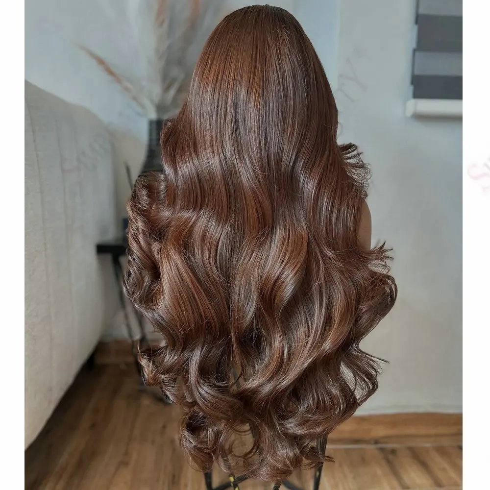 Schokoladenbraune Damen-U-Part-Perücken aus 100 % Remy-Indischem Echthaar, günstige, leimlose, vollmaschinell gefertigte V-Part-Perücken, einfach zu tragen mit Clips – Detail 3
