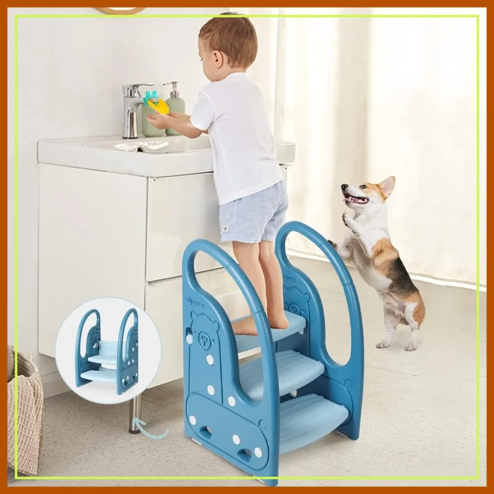 

3 Step Standing Tower for Kitchen, Bathroom Sink, Toilet Potty Training with Handles and Non-Slip Pads - Blue
