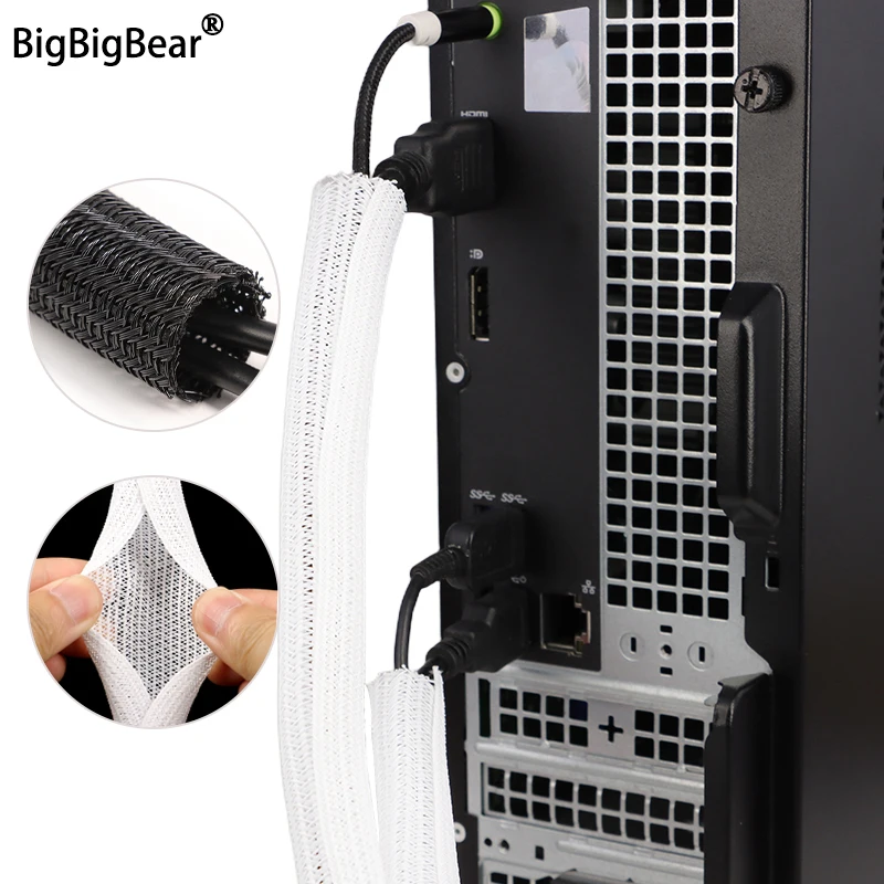1~50m PET Braided Expandable Cable Sleeve Flexible Self Closed Auto Insulated Wrap Pipe Tube Split Line Protector Wire Organizer