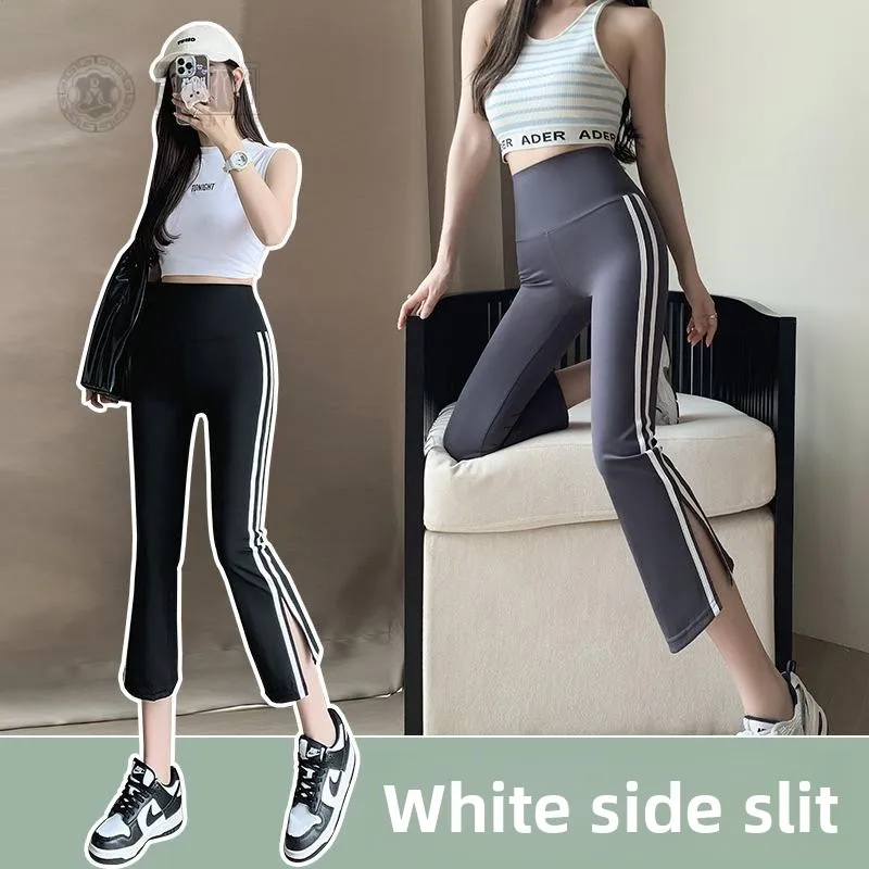 Pantaloni da yoga Bell Bot a vita alta Pantaloni da donna con strato base sottile Abbigliamento estivo da esterno Pantaloni micro svasati divisi bianchi