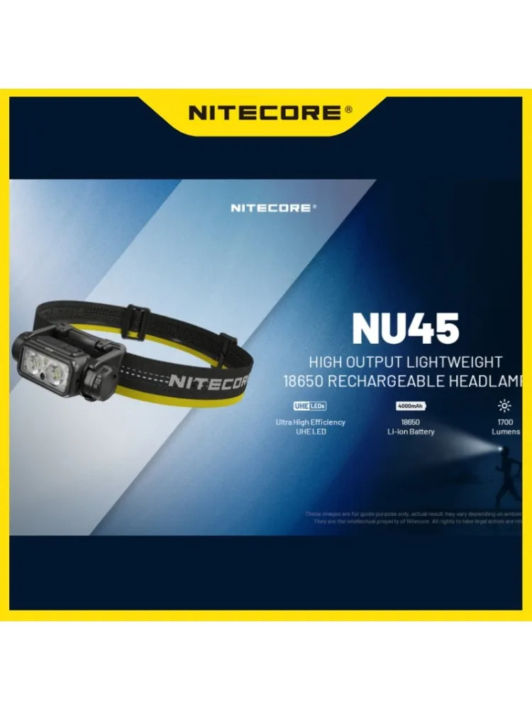 Lekka latarka czołowa NITECORE NU45, 1700 lumenów, ładowanie przez Type-C, wbudowany akumulator 4000 mAh. — zdjęcie produktu 7
