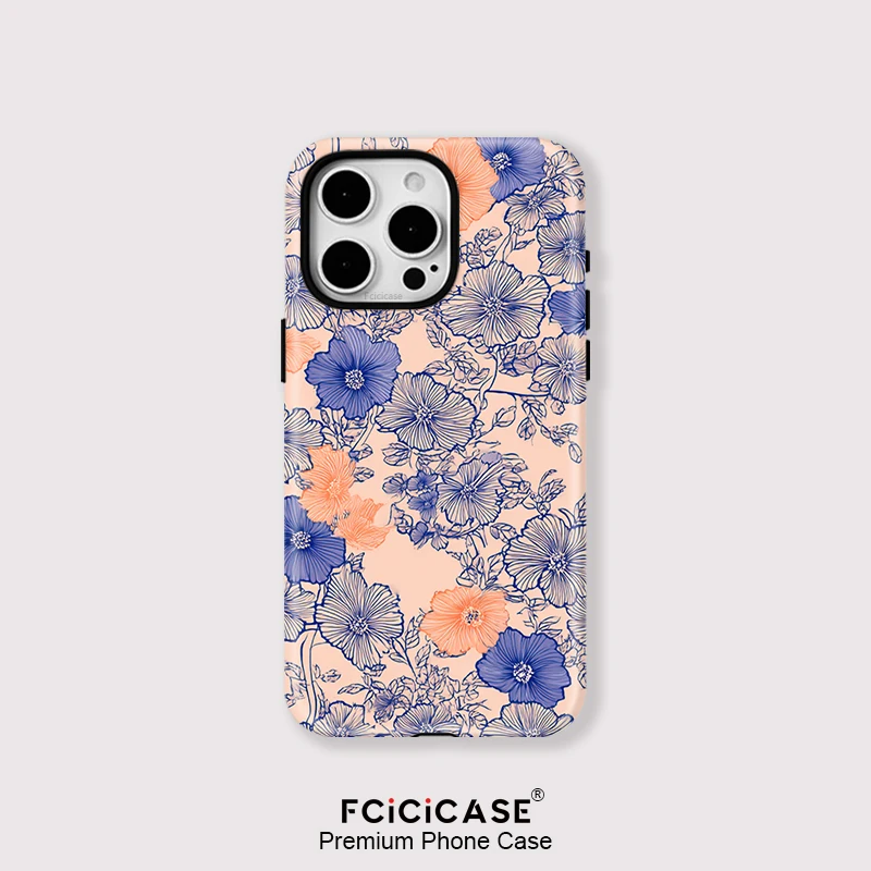 Fcicicase Luxus Magsafe Handyhülle für iPhone 16 Pro Max 15 Plus 14 13 12 11 Retro Blume Wireless Charging Dual Layer Cover