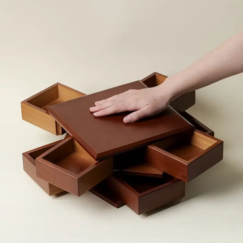 Creative bamboo dried fruit box, rotatable storage box jewelry, bracelet home Japanese style, multi-functional storage box