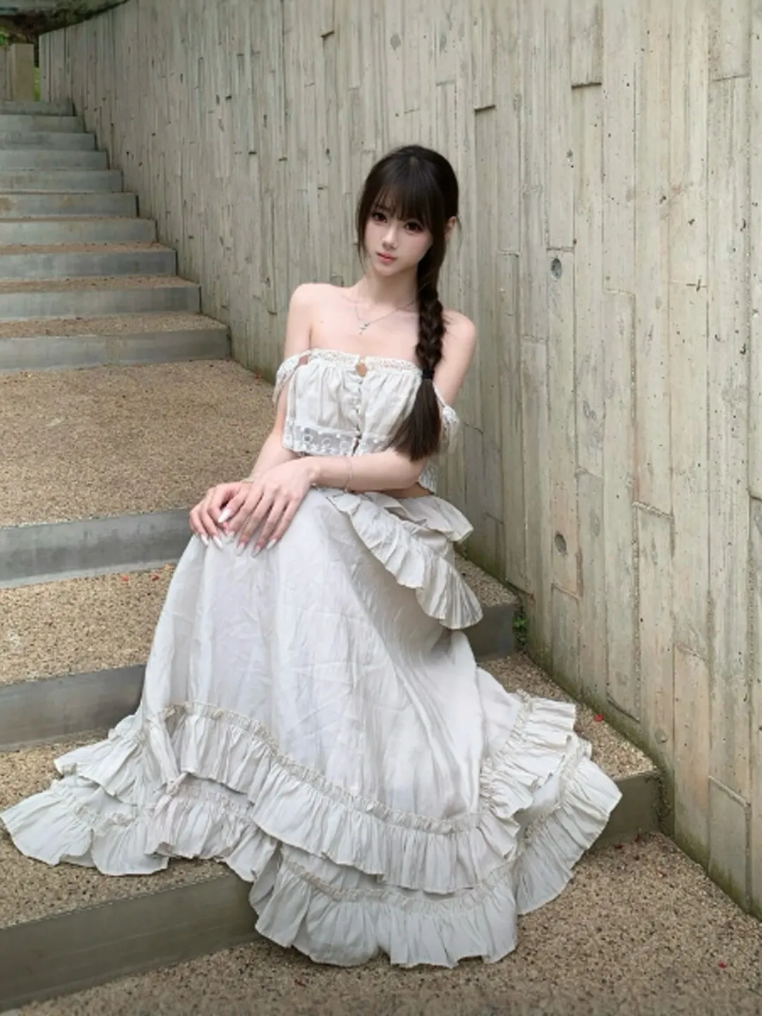 

Gentle Wind Unique Beautiful Two-Piece Set Strap Top Half Skirt Elegant Complete Summer Outfit Comfortable Cotton Material