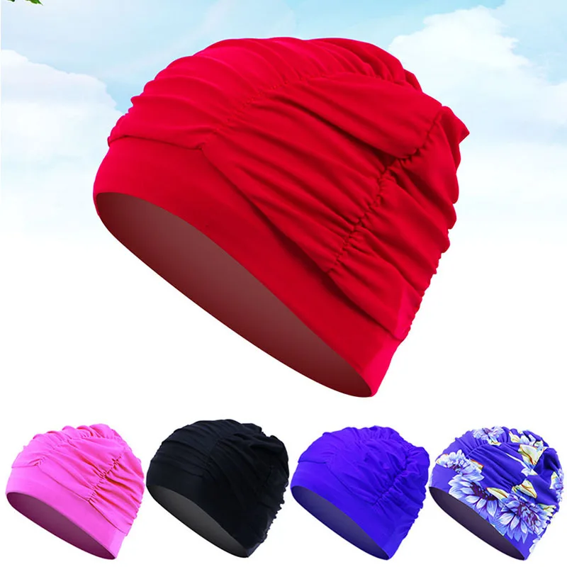 New Women Swimming Cap Girl Long Hair Bathing Swimming Caps Hat Stretch Drape Swim Pool Seaside Water Sport Elastic Nylon Turban