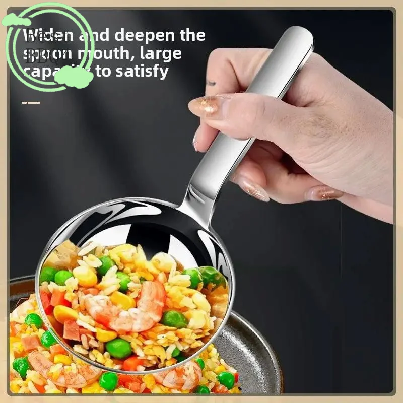 BBQ4 1Pc Stainless Steel Deepen Tablespoon Soup Ladle Short Handle Large Ramen Bouillon Spoon Kitchen Tableware Cooking Utensil