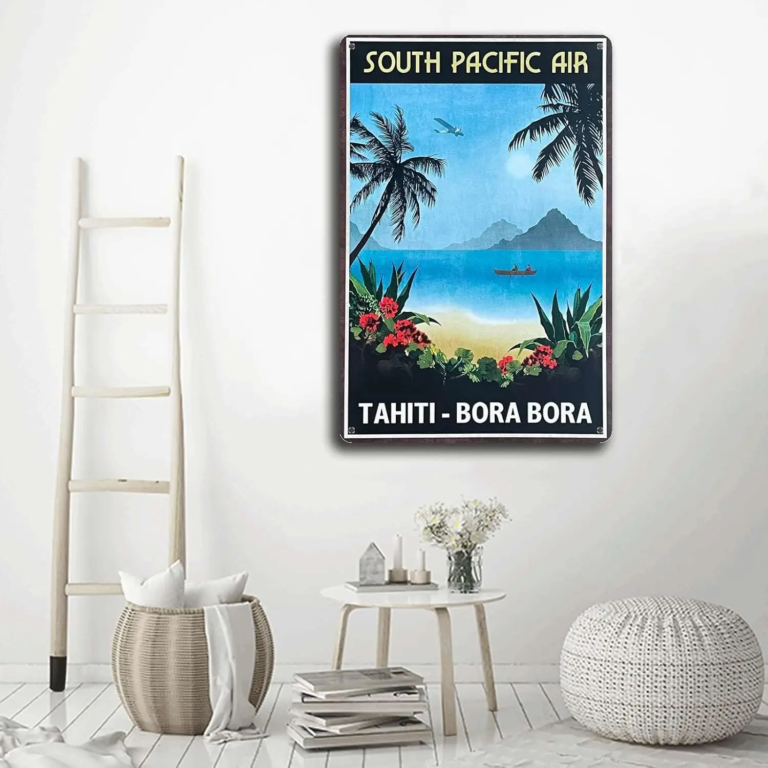 Metal Tin Signs South Pacific Air Exhibition Tahiti Bora Bora Airplane Travel Tourism Decorative Art Suitable for Office Home Cl