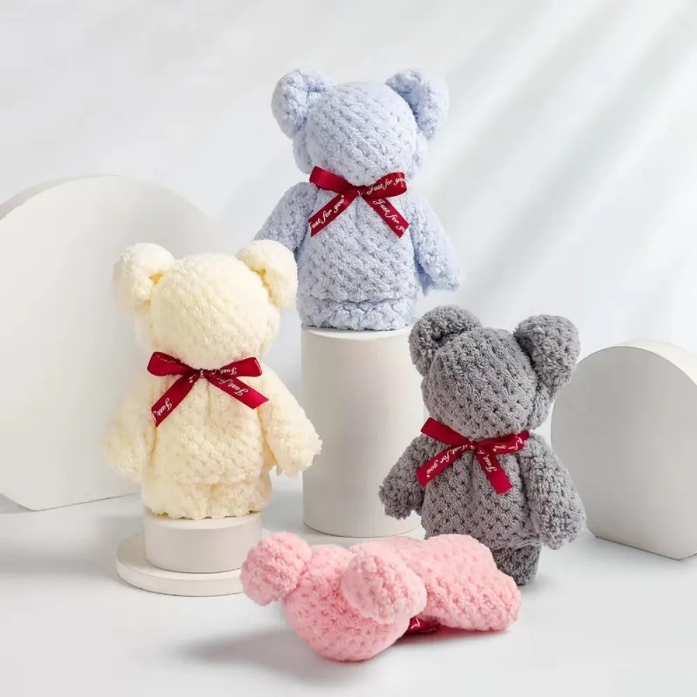 Cute Bear Design​​ Bear Towel​​ Luxury Velvet Texture​​ Absorbent Face Towel Thickened Soft Coral Velvet Hand Towel​​