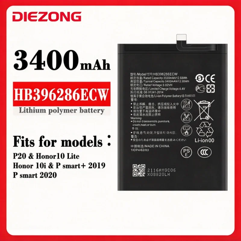 For Huawei Honor 10 Lite 20 Lite 10i 20i P Smart 2019 Honor 20i Enjoy 9S HB396286ECW 3400mAh Phone Battery Cell Mobile Cell