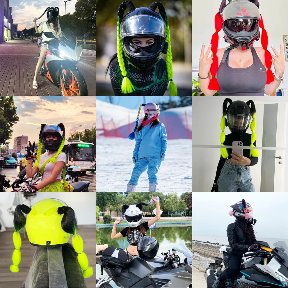 Tresses de casque de moto pour femme, perruques pour moto, cyclisme, ski, queue de cheval torsadée pour touristes, 164 couleurs, 24 amarans, 2 pièces