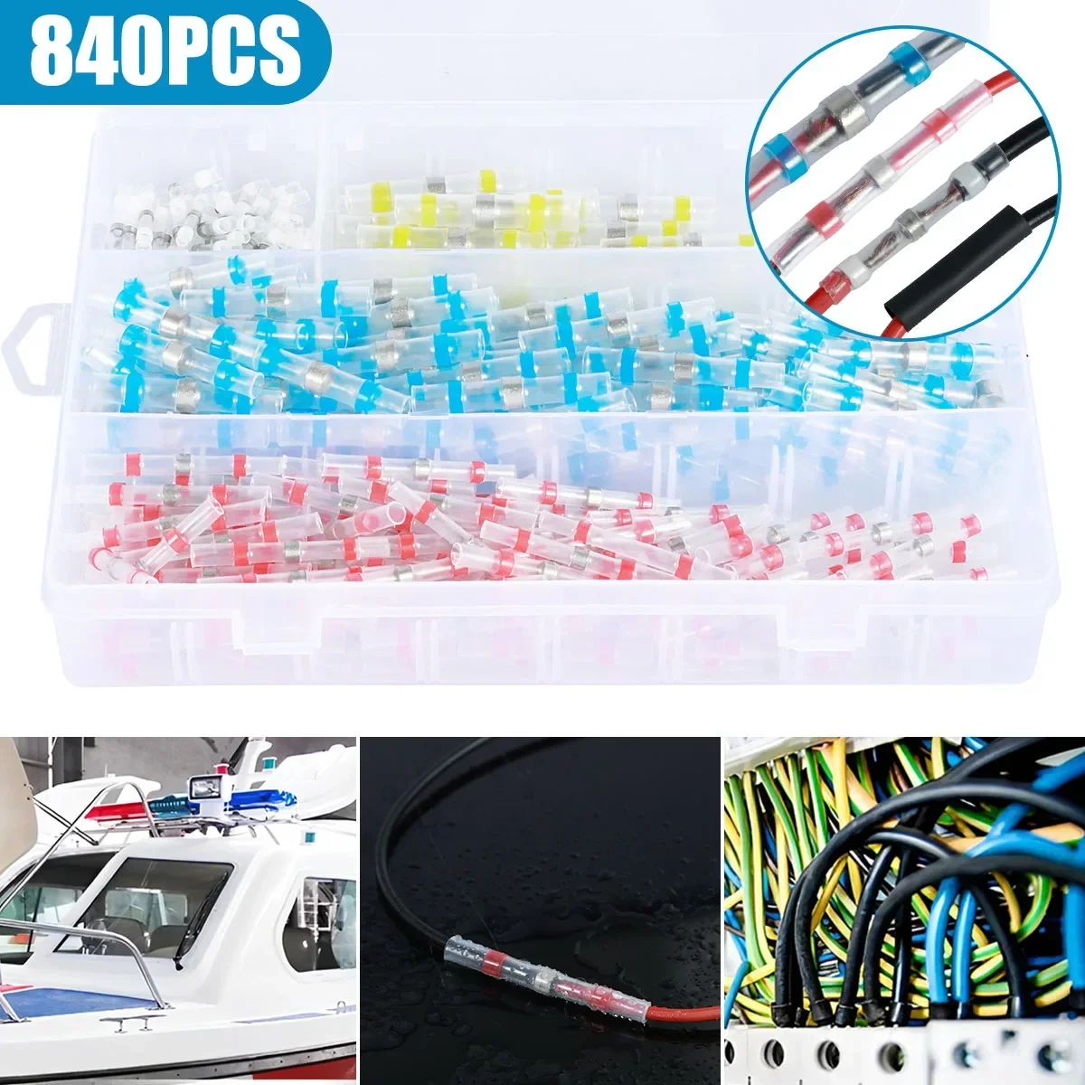 840PCS Solder Seal Wire Connectors Waterproof Heat Shrink Tubes Insulated Electrical Wire Terminal Solder Sleeve for Car Marine