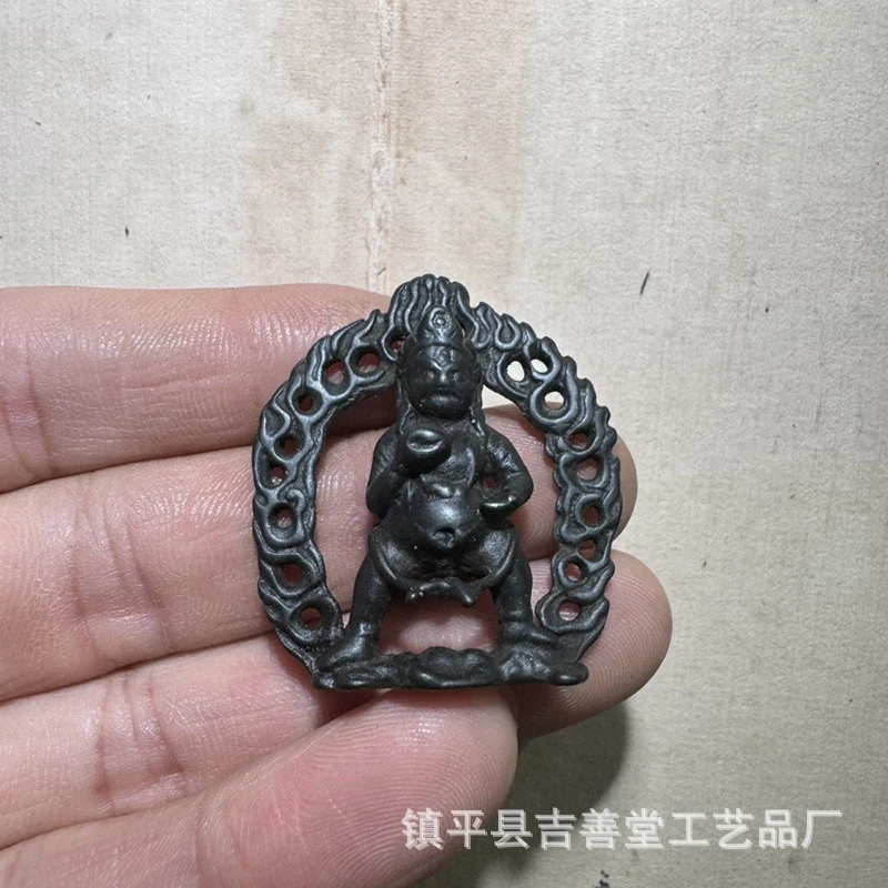 Tibetan-style black jade Buddha amulet pendant, micro-carved antique bronze accessory