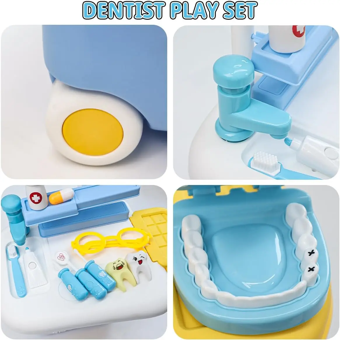 Kit de dentista para niños pequeños, juego de estación médica con carro móvil y maleta, 3-5, 4 en 1