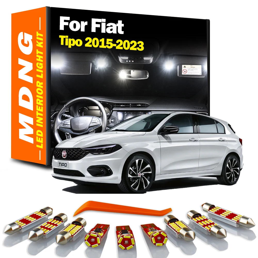 MDNG 11Pcs Zestaw oświetlenia LED do czytania mapy do Fiat Tipo 2015 2016 2017 2018 2019 2020 2021 2022 2023 Żarówka lusterka wstecznego