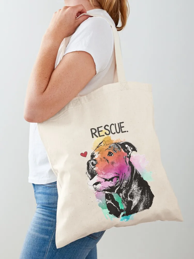 

Rescue Pitbull Dog Watercolor Tote Bag Canvas stote bag cute tote bag Women's shopper personalized tote