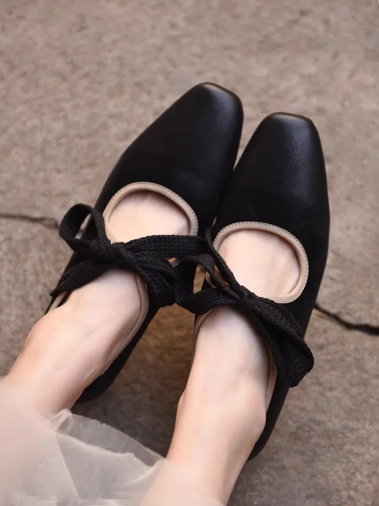 

Artmu Genuine Leather Shoes Women Thick Heel Shoes Lace Up Bow Pumps 2024 New Luxury Low Heel Mary Jane Dress Shoes Original