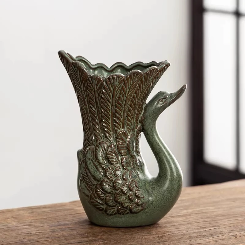 Ceramic Swan Vase Simulated Swan Flowerpot Peacock Bird Vase Retro Floral Accessory Flower Vases Home Decoration Accessories