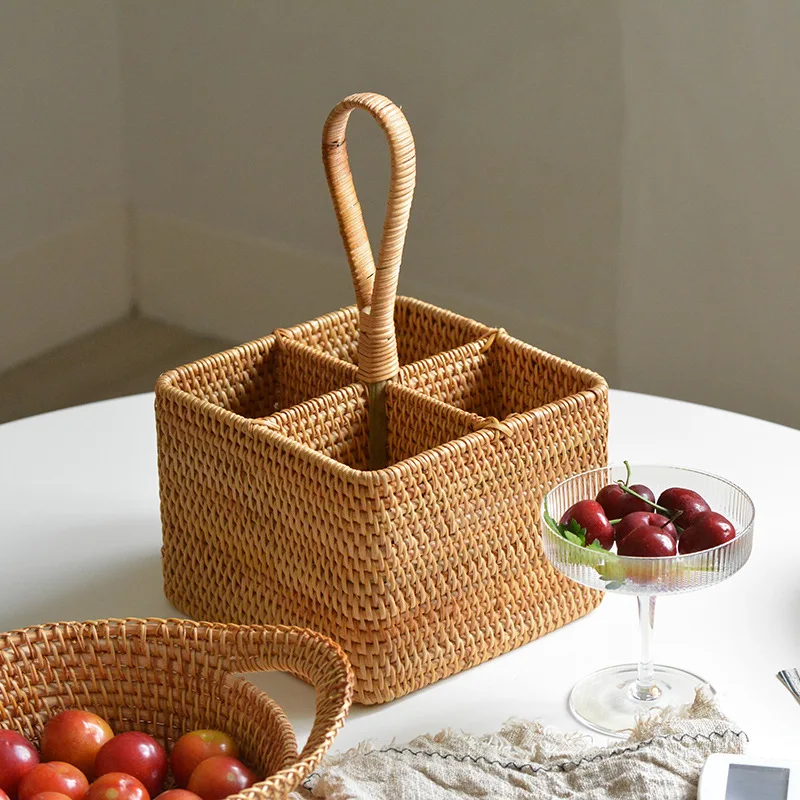 

For Home Handmade Rattan Woven Basket Shelves Wine Bottles Universal Storage Holders Reusable Container With Handles Cups Box