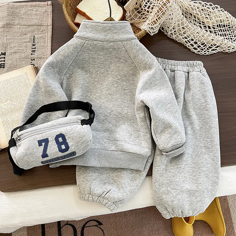Boys Clothes Sets Winter Children Cotton Thick Sweatshirts Tops Pants 2pcs Sports Suit For Baby Warm Velvet Tracksuits Kids 4 5Y #5