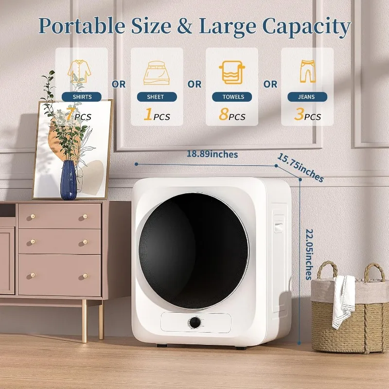 Portable Clothes Dryer, 110V Electric Compact Laundry Dryer with Stainless Steel Tub for Apartments, Dorms, RVs