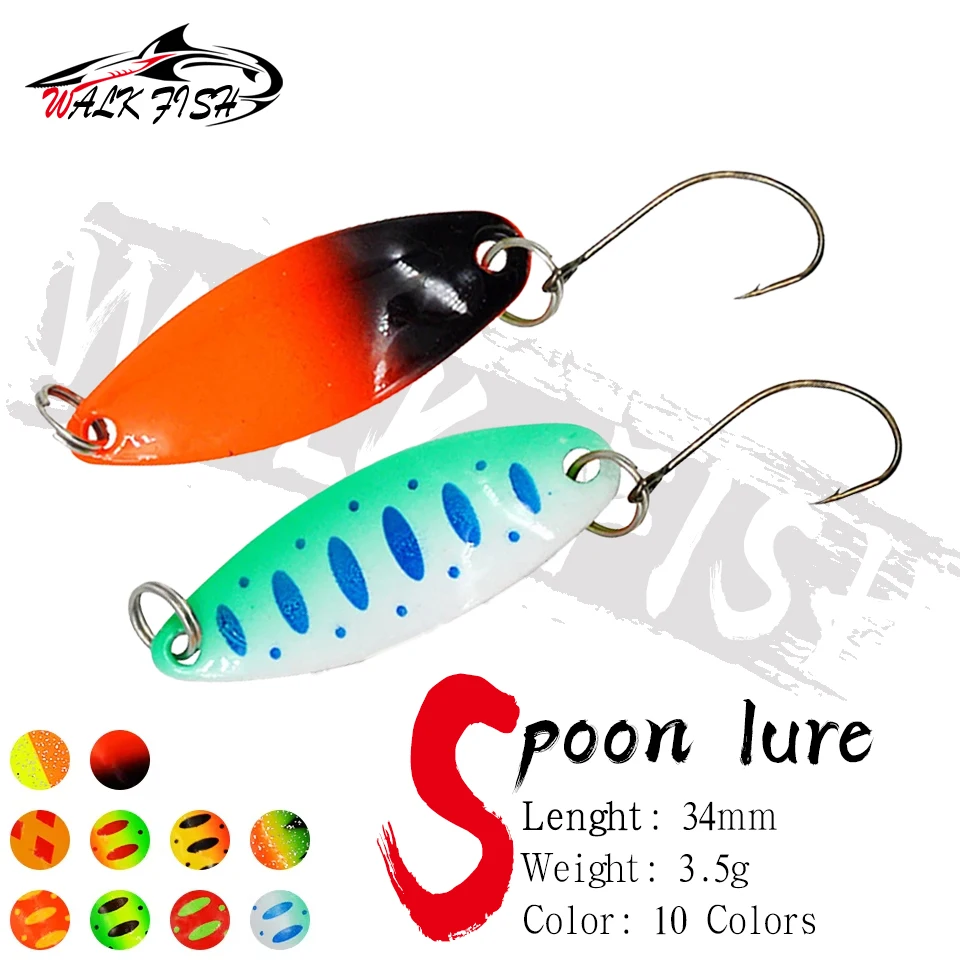 WALK FISH 3,4cm 3,5g Metall-Spinner-Löffelköder für Forellenangeln, Harte Köder mit Pailletten, Geräuscherzeugende Kunstköder für Wolfsbarsch und Süßwasser