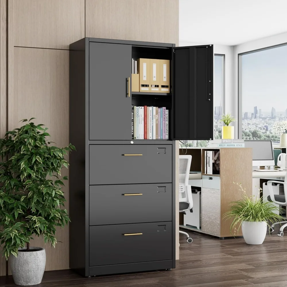 

3 Drawer Lateral File Cabinet with Lock, Metal Filing Storage Cabinet with Locking Doors and Adjustable Shelf for Home, Office