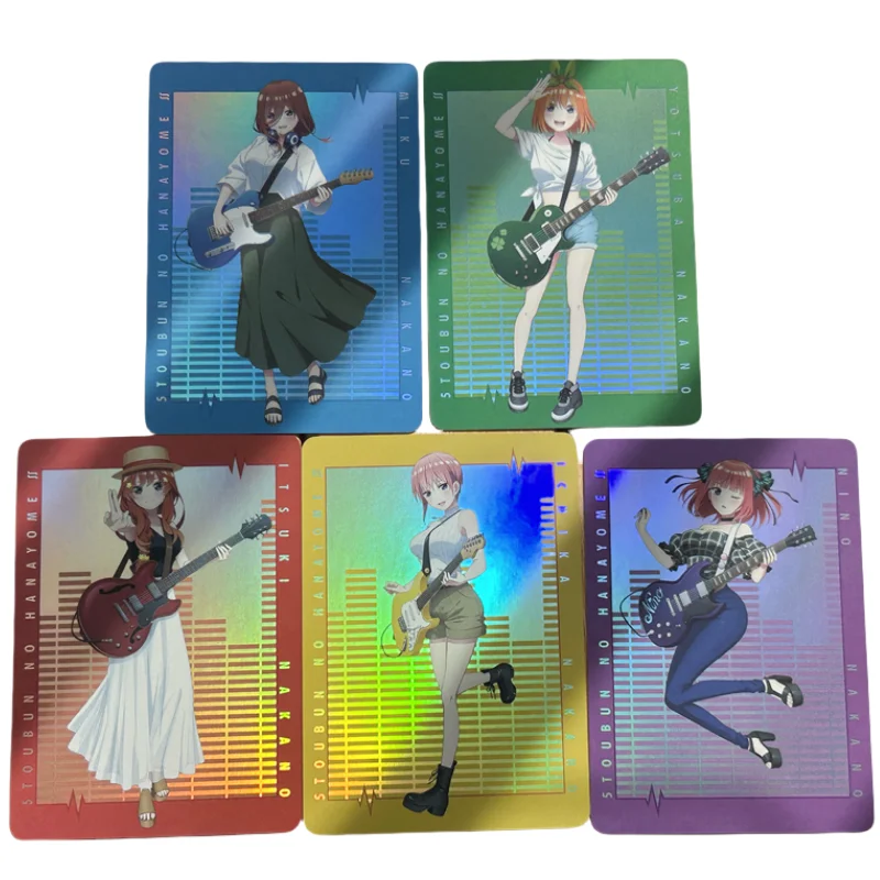 5Pcs/Set Cards ACG Girl Nakano Ichika Nino Miku Pajamas Golden Sign Anime Game Characters Coarse Colorful Flash Cards DIY Toys