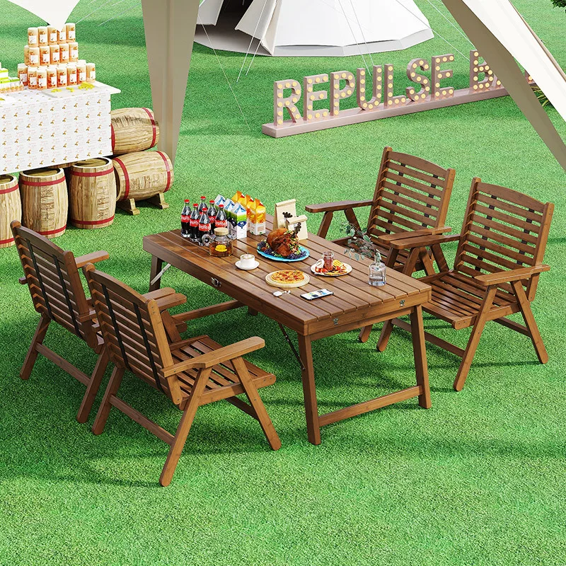 HYS outdoor bamboo folding tables and chairs installation-free portable stall camping small apartment household dining table