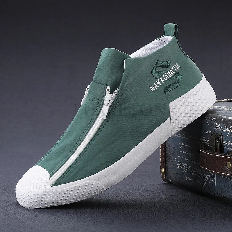 Men Vulcanized Canvas Shoes Spring Fashion Double Row Zipper Casual Flat Shoes Men Breathable Sports Shoes for Men