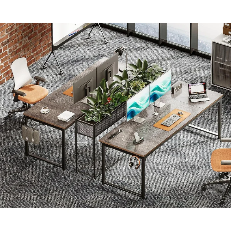 71 x 24 Inch Computer Desk with USB Ports, Large Office Desk, Long Study Student Writing Desk, Grey Oak