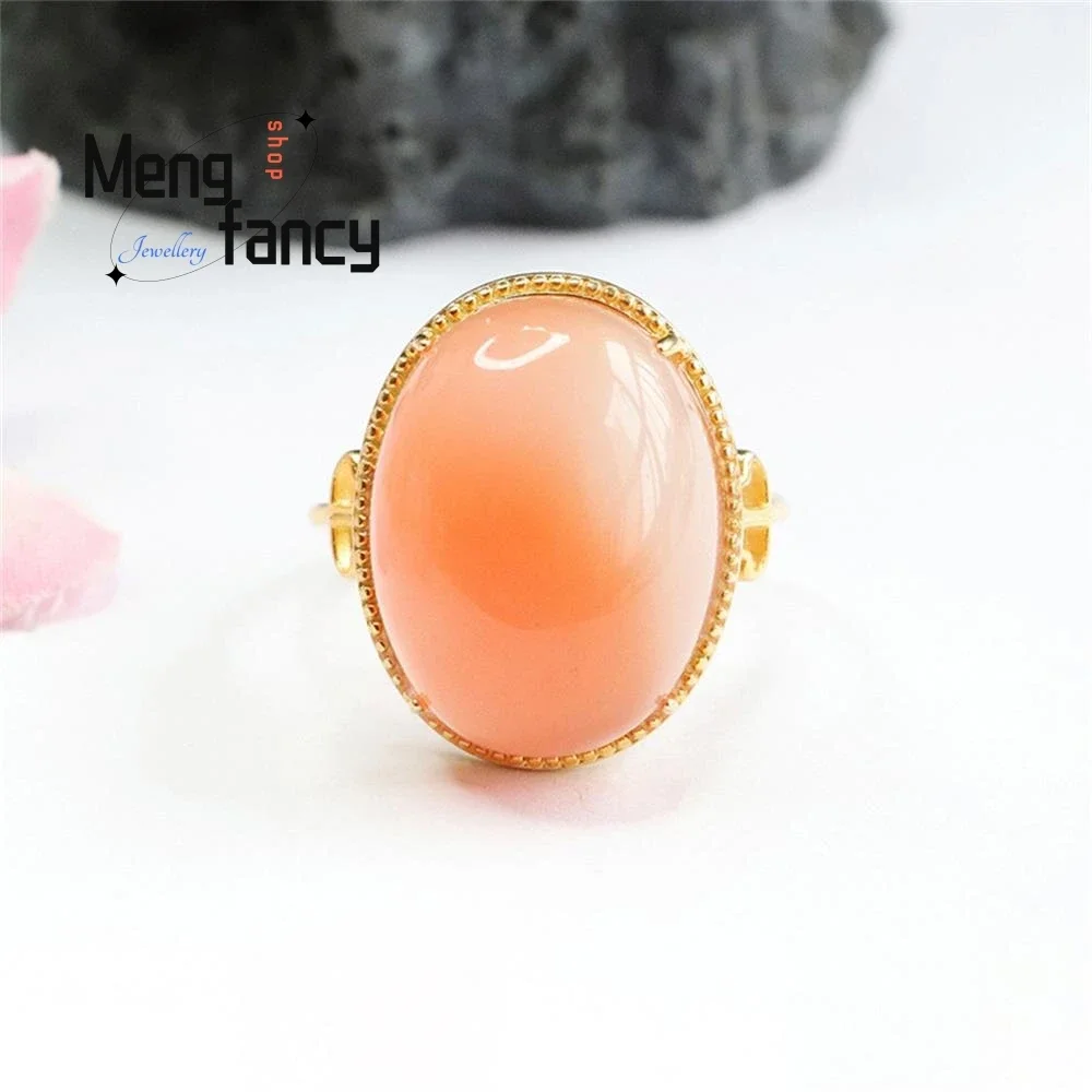 

S925 Silver Natural Salt Source Agate Pigeon Egg Ring Simple Elegant High-grade Couple Promise Fashion Fine Jewelry Holiday Gift