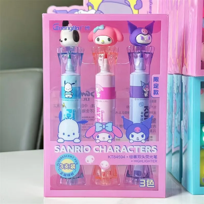 6pcs New Style Sanrio Hellokitty Draw Double-End Highlighter Cute Cartoon Marker Pen Wholesale Of Student Supplies And Gifts