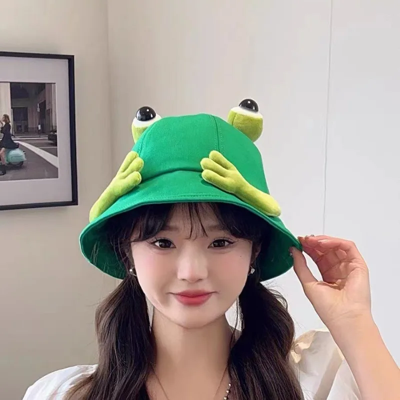 Funny 3D Frog Eyes Bucket Hat Cute Cartoon Frog Hand Design Fisherman Cap for Women Men Summer Outdoor Sun Protection Sun Hat