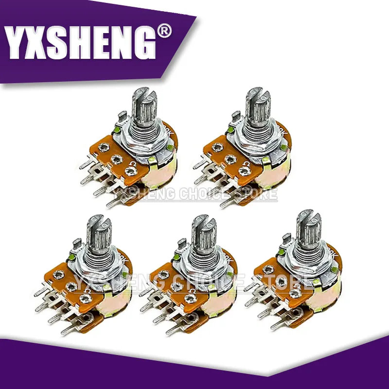 5PCS/LOT WH148 B1K B2K B5K B10K B20K B50K B100K B500K B1M Ohm 15mm 6-Pins Linear Taper Rotary Potentiometer Resistor For Arduino