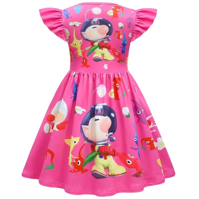 AIAI 2025Girls Dress Summer New Short Game Princess Clothing Pikmin Flying Sleeve Childrens Birthday Party Cosplay