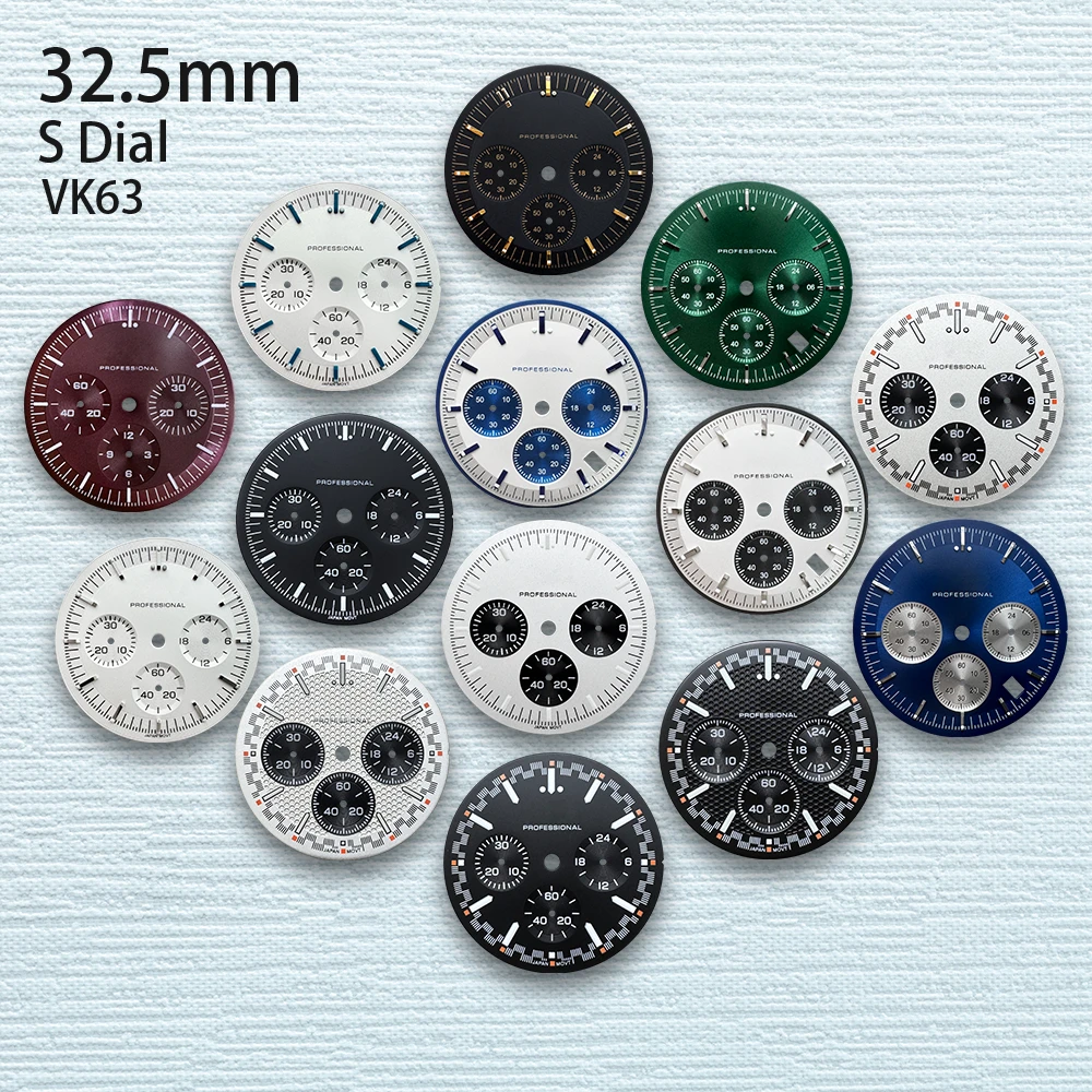 

32.5mm S Logo Matte Dial Fit VK63 Movement Green Luminous Speed High-Quality Dial Watch Modification Accessories