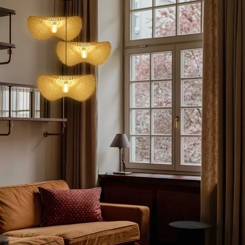 Rattan Pendant Light Japanese Chandelier Natural Bamboo s Handmade Weaving Hanging Lamps Wicker Shades E27 Lighting Suspension