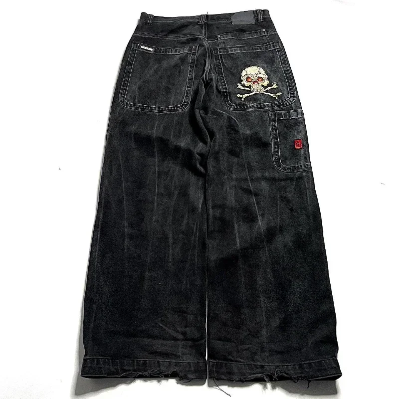 Hip hop calça jeans folgada, y2k bordado de alta qualidade jeans de cintura alta, calças de perna larga, estética moderna, nova