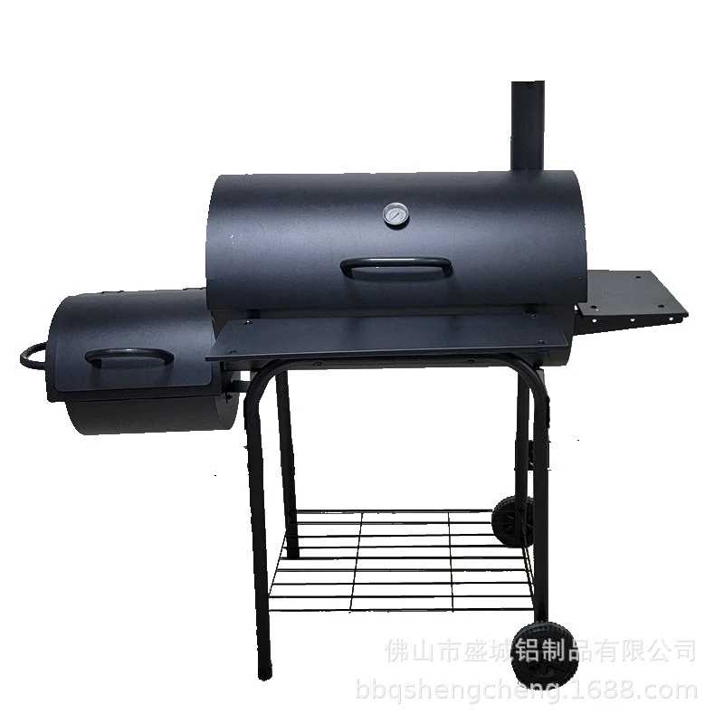 Double barrel charcoal mother and child barbecue grill Large and thickened American outdoor barbecue grill Garden charcoal stove